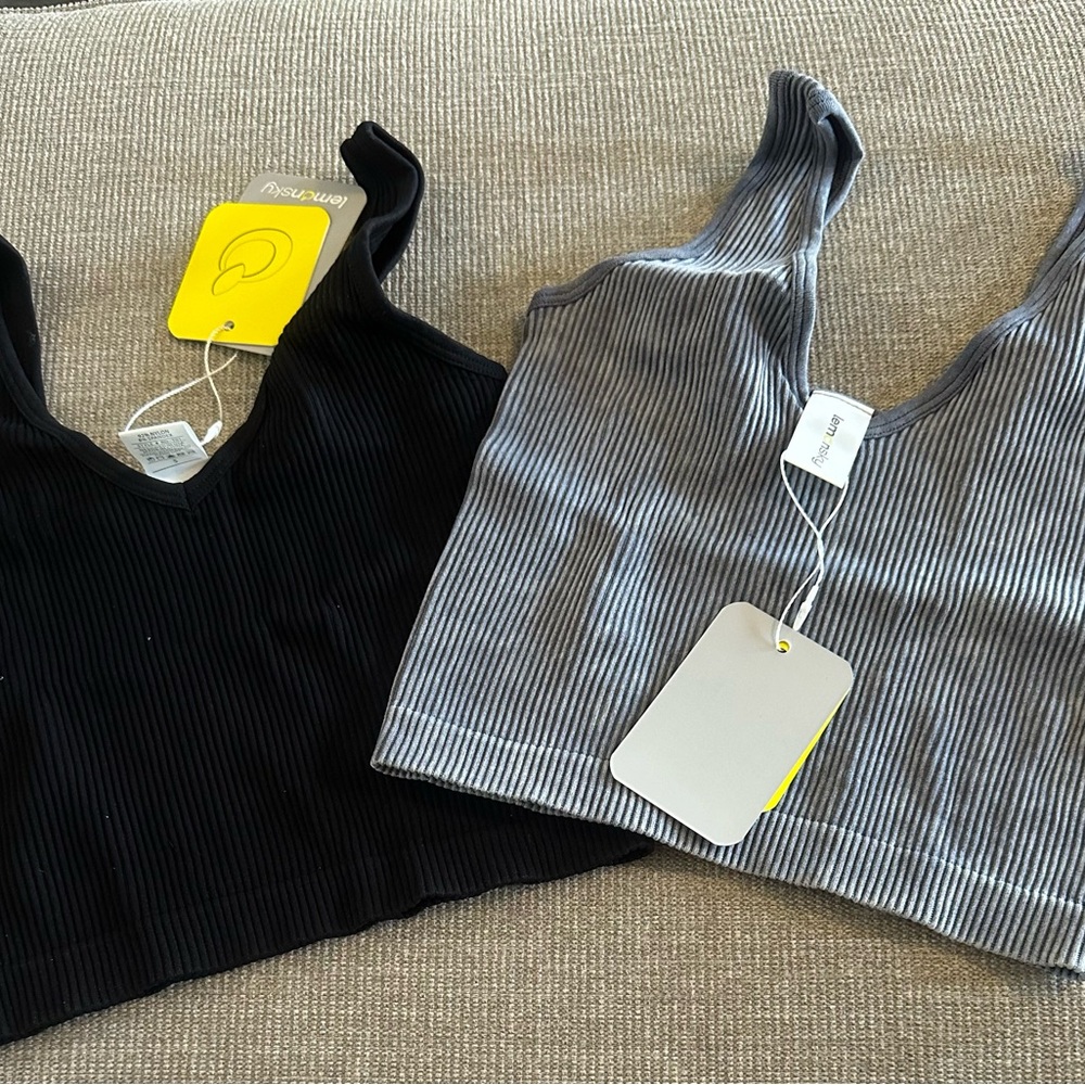 Lemonsky V-Neck Ribbed Tank Tops - Black and Gray